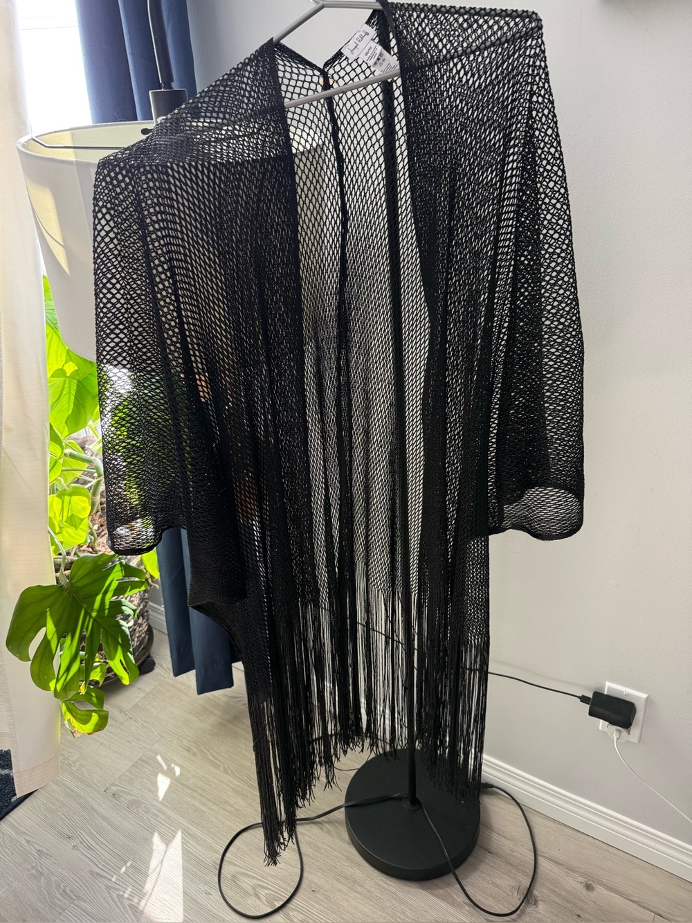 Joseph Ribkoff Black Open-Weave Fringe Cover-Up